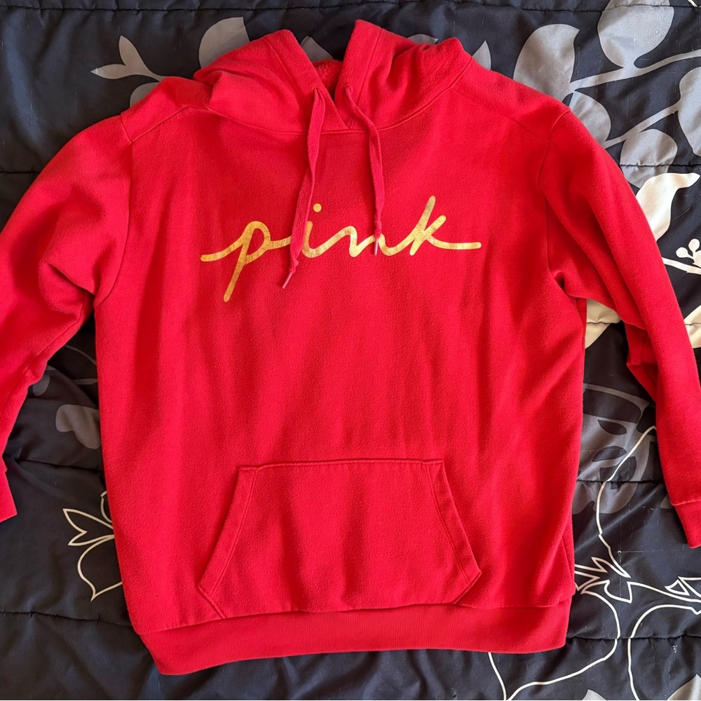 PINK Victoria's Secret Red and Gold Hoodie Sweater